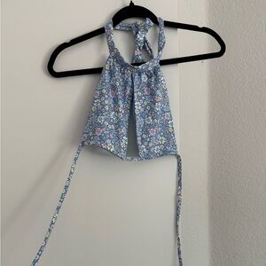 Frankie’s Bikinis Blue Floral Halter Bikini Top